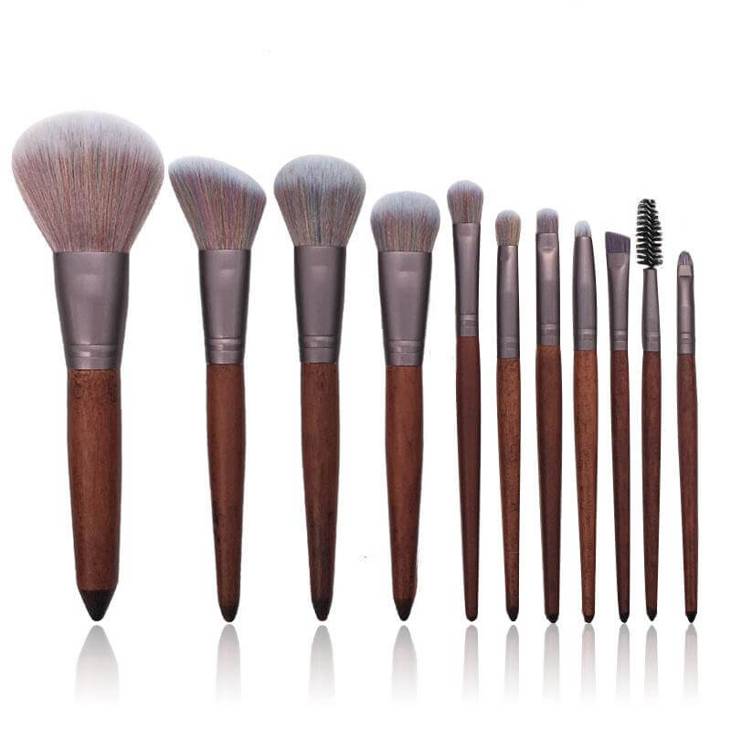 Wooden Makeup Brush Set - 11 Pcs