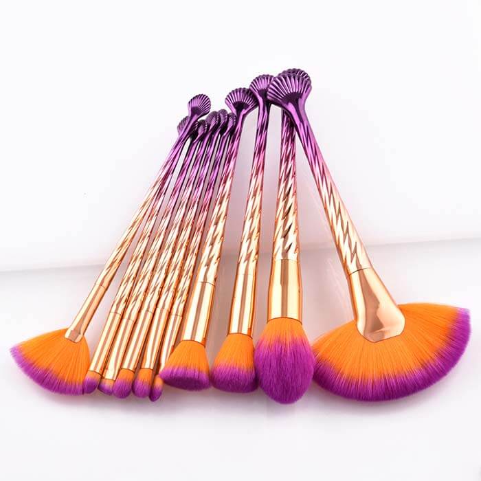 Golden Purple Shell Makeup Brush Set - 10 Pcs