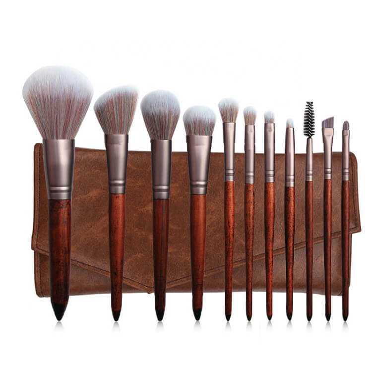 Wooden Makeup Brush Set - 11 Pcs