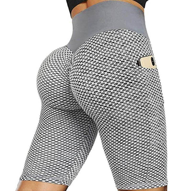 High-Waisted, Honeycomb Layered Biker Shorts with Pockets